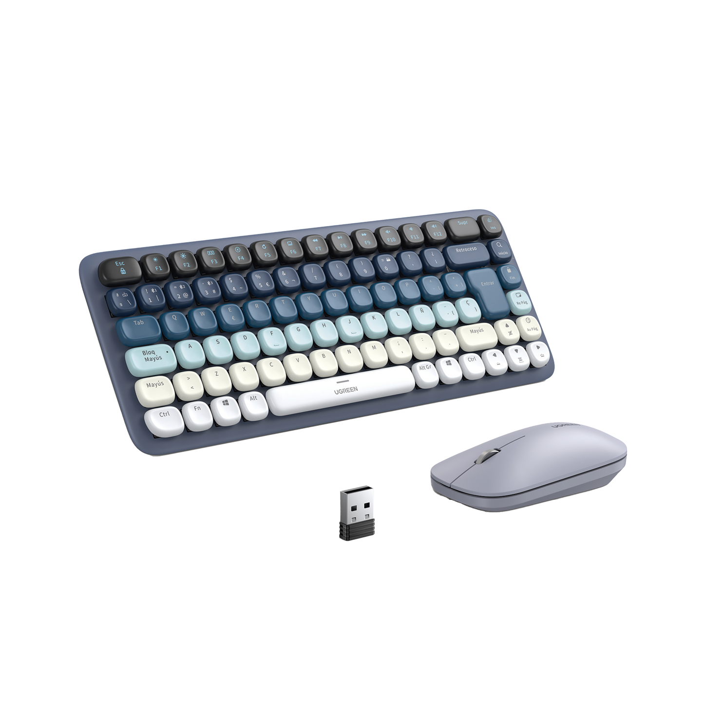 Kit Teclado y Mouse inalambricos| Español | Bluetooth y 2.4GHz | Efectos de Iluminación del Teclado |Color Azul
