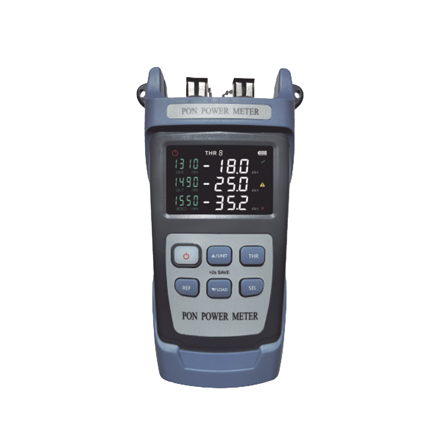 Medidor de Potencia Óptica (OPM) para Fibra Óptica en Redes FTTx / Soporta 3 Longitudes de Onda: 1310nm , 1490nm y 1550nm / Compatible con Conectores SC y FC