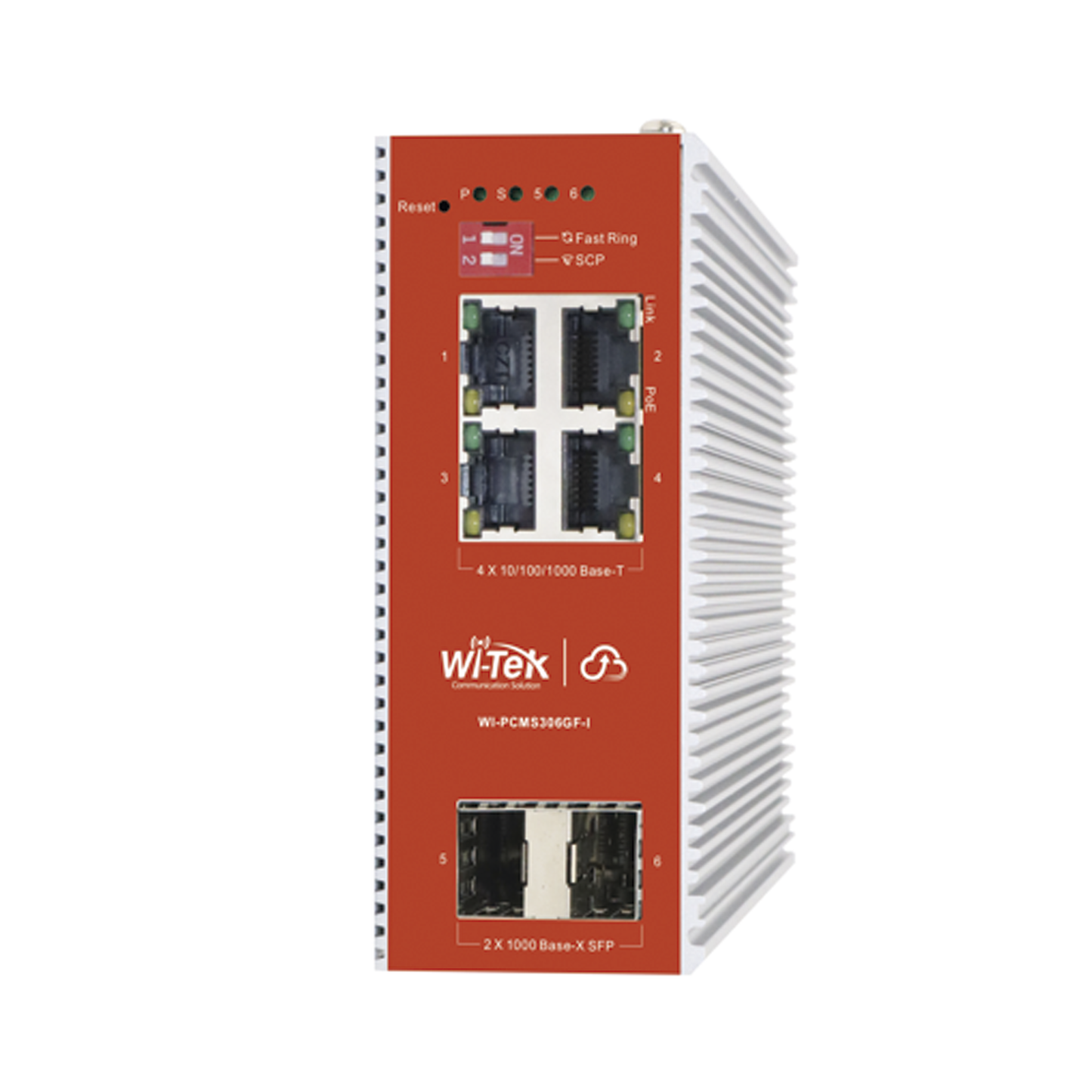 Switch L2+ PoE Industrial / Administración Cloud-Web-CLI / 4 Puertos PoE af/at 100/1000 Mbps / 2 Puertos SFP Gigabit / Presupuesto PoE 120 W / Protocolo ERSP (redundancia enlaces)