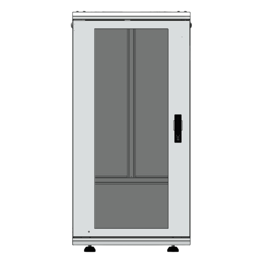 Gabinete Rack 24 Unidades / 19 Pulgadas / Puerta de Cristal / Piso / Acero Calibres 16-18-20 / 750 Kg Carga / 600x605x1190 mm (23.6x23.8x46.9 in) / Vidrio con Cerradura, Niveladores Incluidos