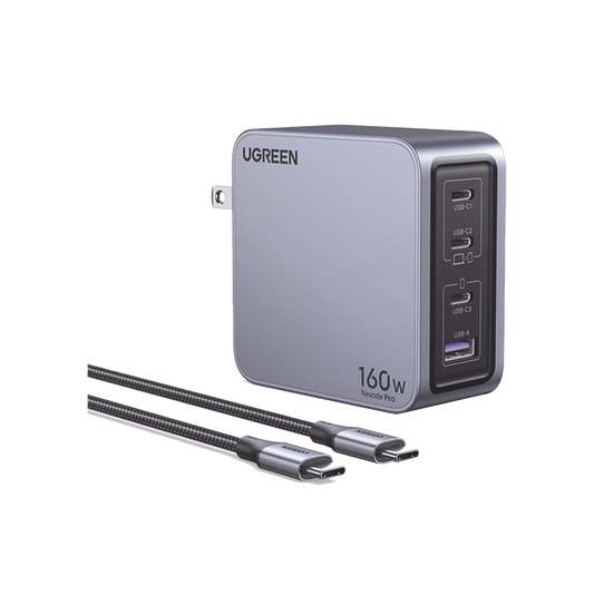 Cargador 160W Serie Nexode Pro | 4 Puertos de Carga Rápida | 3 USB-C | 1 USB-A | Incluye Cable