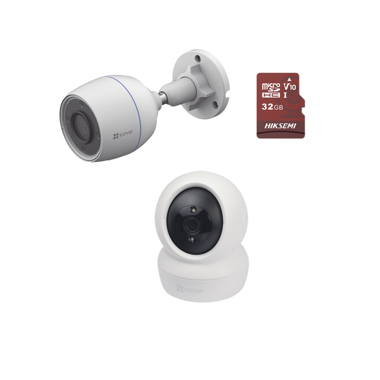 Kit Cámaras WiFi | 1 pieza C6N Uso Interior | 1 pieza CS-H3C Uso Exterior | 1 pieza Micro SD HS-TF-E1/32G | Detección de Movimiento