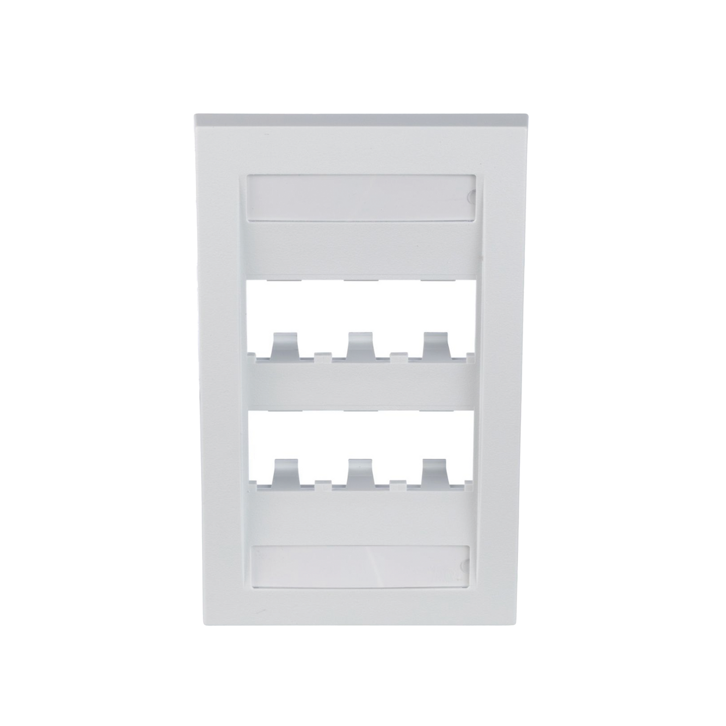 Placa de Pared Vertical Ejecutiva, Salida Para 6 Puertos Mini-Com, Con Espacios Para Etiquetas, Color Blanco
