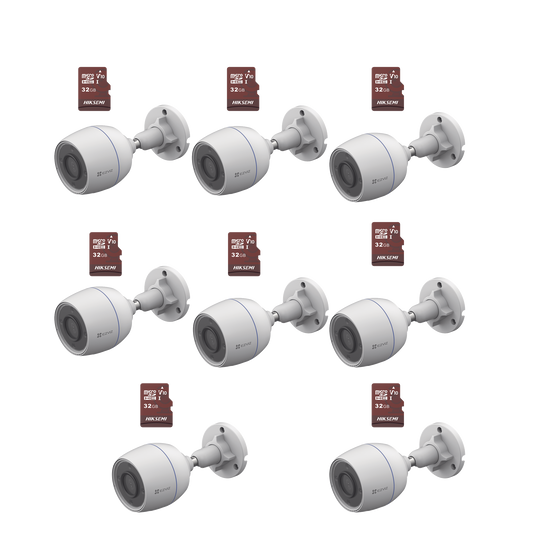 Kit Camaras WiFi | 8 Piezas CS-H3C | 8 Piezas HS-TF-E1/32G | Detección de Movimiento