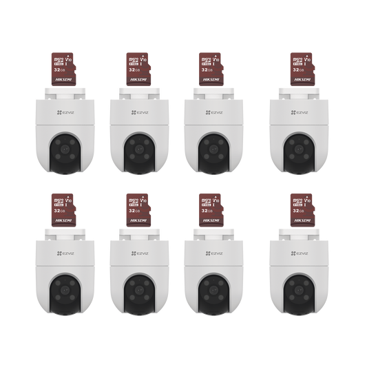 Kit Camaras WiFi | 8 Piezas CS-H8C | 8 Piezas HS-TF-E1/32G | Audio de Dos Vías | Detección de Movimiento /  Efecto Sirena | Exterior con Protección