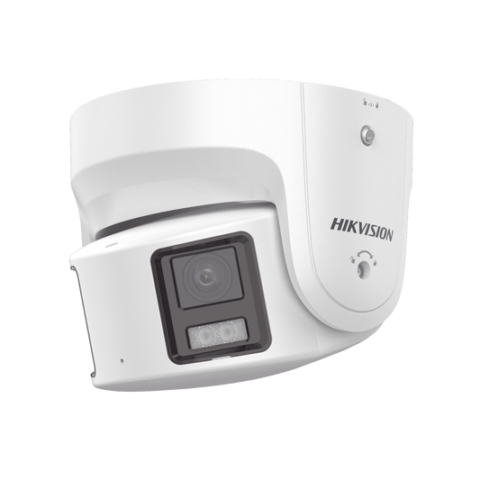[PROTECCIÓN ACTIVA] Turret IP Panorámica 8 Megapíxel / 2 Lentes 4 mm (180°) / Imagen a Color 24/7 (ColorVu) / PoE / WDR 130° / IP67 / ACUSENSE / Luz Estroboscópica y Alarma Audible / 30 mts Luz Blanca / Micro SD