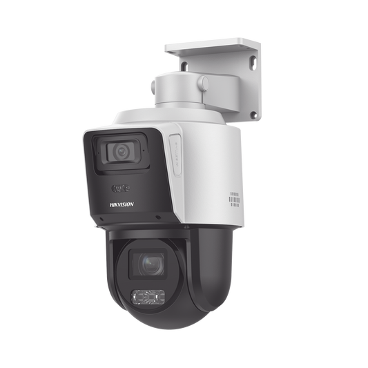 [TandemVu] PTZ IP 4 Megapixel con Cámara Panorámica 4 Megapixel / 4X Zoom / Dual Light (40 mts IR + 30 mts Luz Blanca) / ACUSENSE / IP66  / PoE+ / DARKFIGHTER / Micro SD / Incluye Base para Techo o Pared