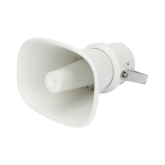 Bocina (Altavoz IP ) | Tipo Trompeta | 25 Watts | 24VCD | Exterior IP67 | Metal | Entrada de alarma | Voceo en tiempo real | Calendarización de audios | Síntesis de Voz (TTS)