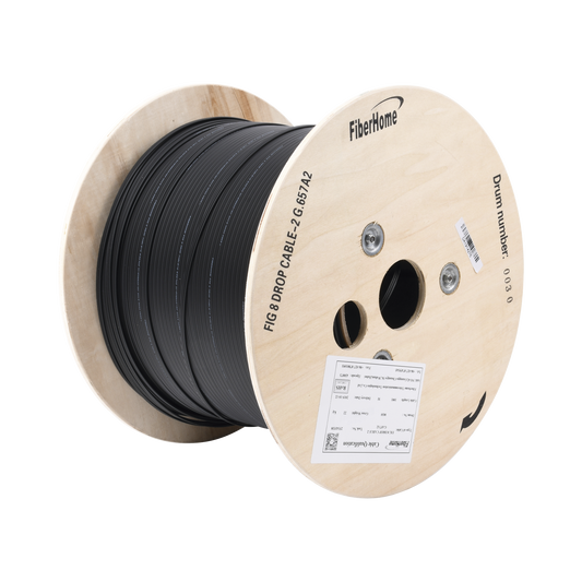 1 km Fibra Óptica Mini Figura 8 G.657A2 tipo Drop Bifibra, Color Negro, Span 80