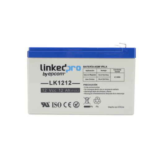 Batería de respaldo 12 V |  12 Ah |  AGM | Especial para Seguridad Electrónica | UPS | Sistemas de Emergencia | Vida útil 5 años | Terminales F1  + Adaptador F2