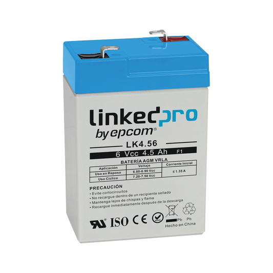 Batería de respaldo 6 V | 4.5 Ah | AGM | Especial para Seguridad Electrónica | UPS  | Sistemas de Emergencia  | Vida útil 5 años | Terminales F1  + Adaptador F2