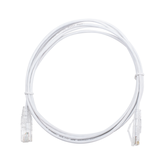 Cable de Parcheo Slim UTP Cat6 - 2 Metros (6.56 Pies) Blanco Diámetro Reducido (28 AWG)