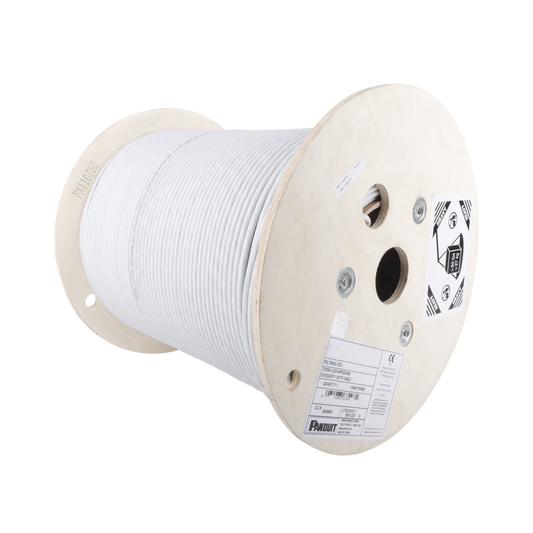 Bobina de Cable Blindado F/UTP de 4 Pares, Cat6A, Soporte de Aplicaciones 10GBase-T, LSZH (Libre de Gases Tóxicos), Color Blanco, 305 Metros (1000 Pies)