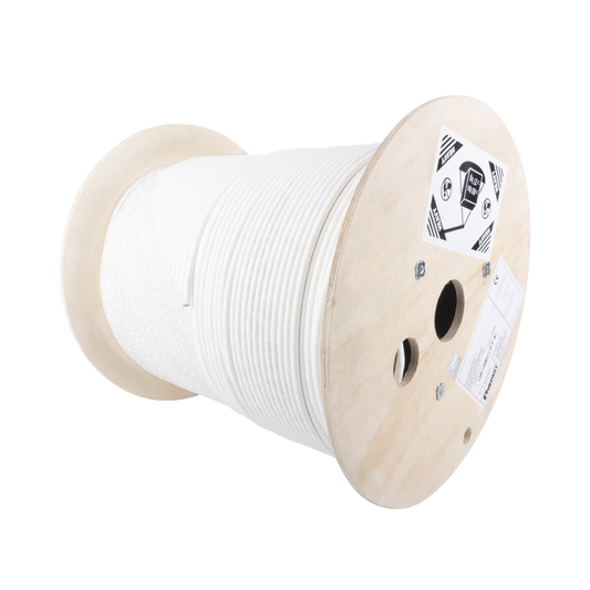 Bobina de Cable Blindado S/FTP de 4 Pares, Cat7, Inmune a Ruido e Interferencias, LSZH (Bajo Humo, Cero Halógenos), Color Blanco, Bobina de 500 Metros (1640 Pies)