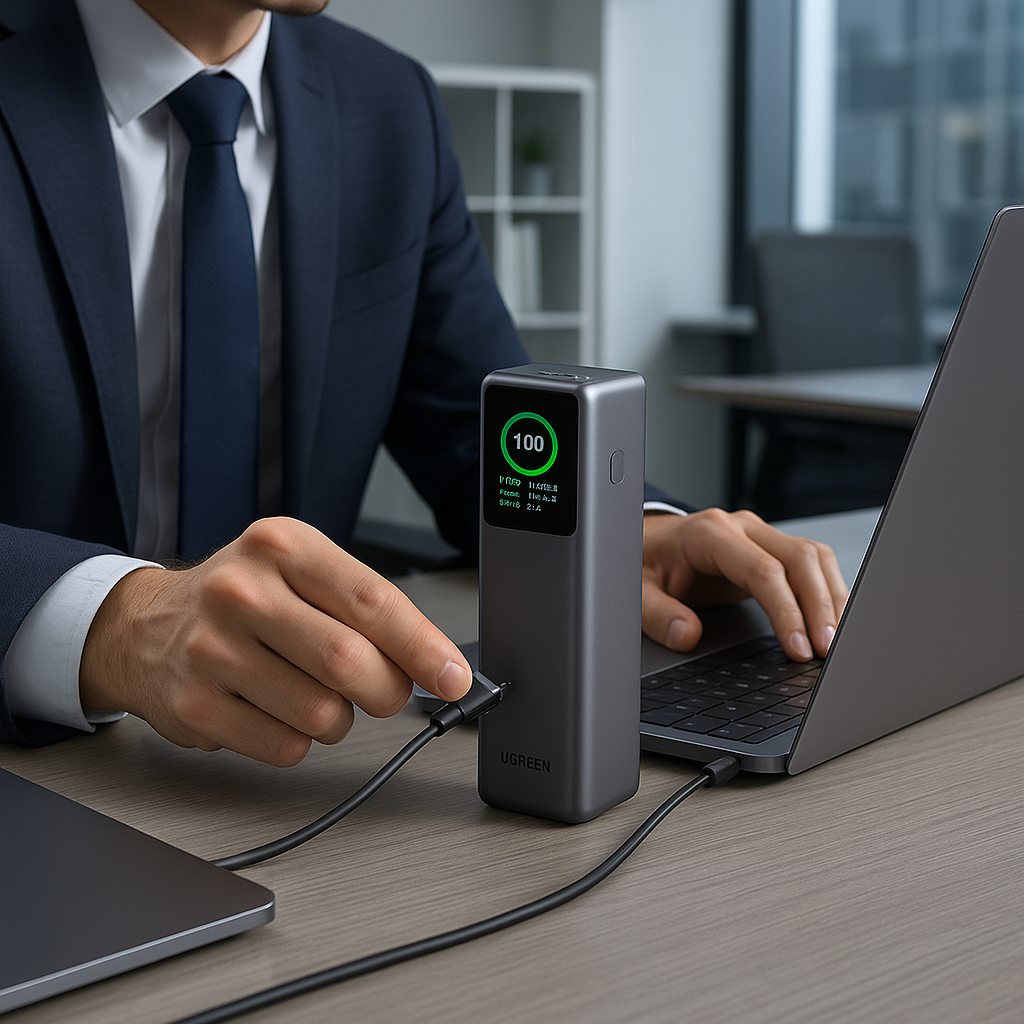 Power Bank de 25000mAh | 3 Salidas 200W Max. | USB-A + 2 USB-C | Pantalla Inteligente | Carga tu Laptop de Manera Segura