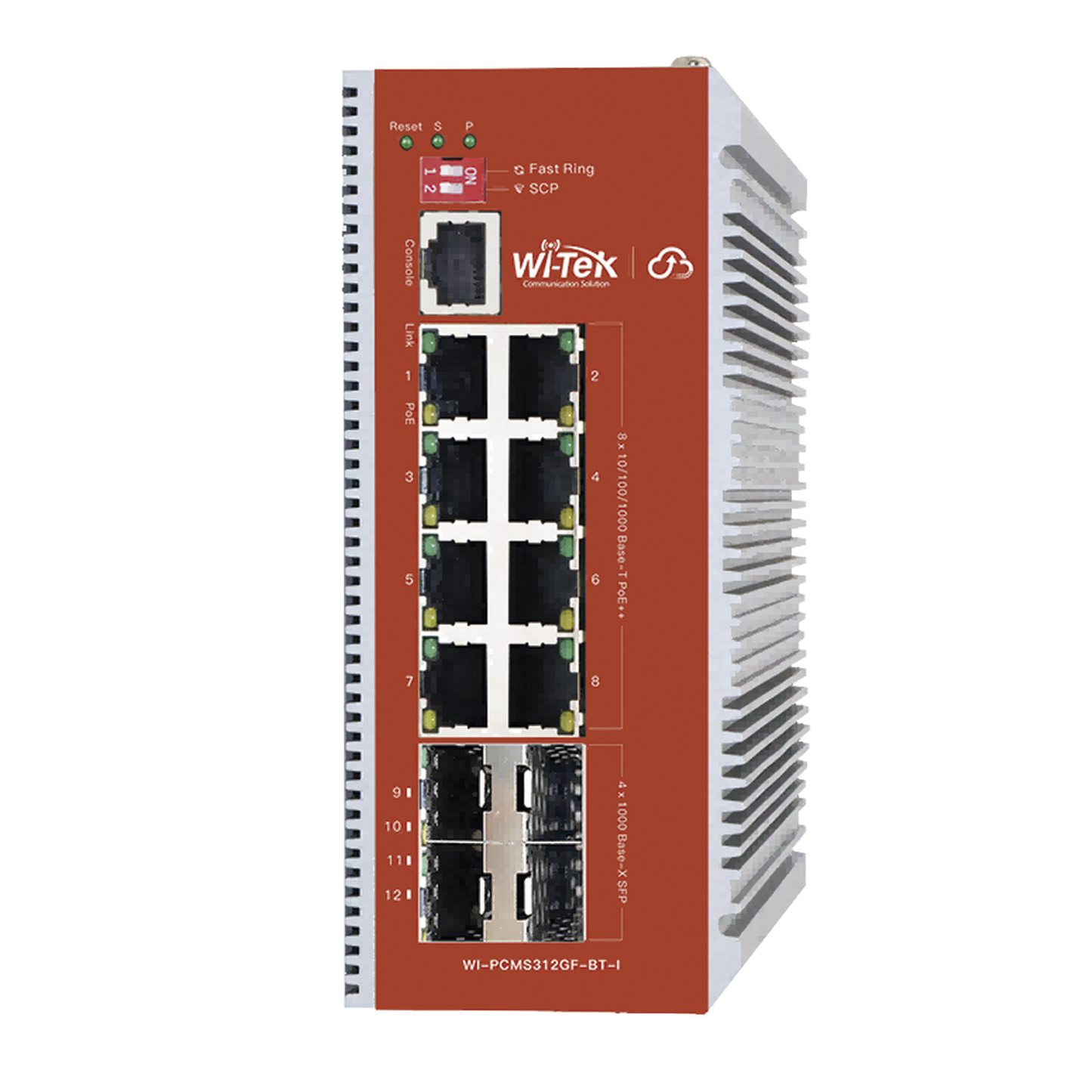 Switch L2+ PoE Industrial / Administración Cloud-Web-CLI / 8 Puertos PoE af/at/bt 100/1000 Mbps / 4 Puertos SFP Gigabit / Presupuesto PoE 460 W / Protocolo ERSP (redundancia enlaces)