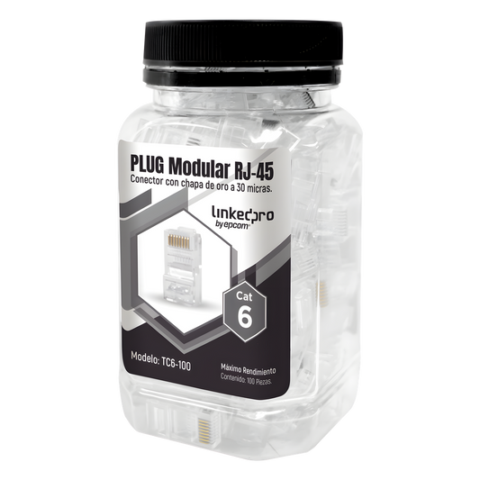 Bote con 100 Piezas de Plug Modular RJ45 Cat6 sin Blindaje, Chapado de Oro a 30 Micras para Durabilidad Extrema