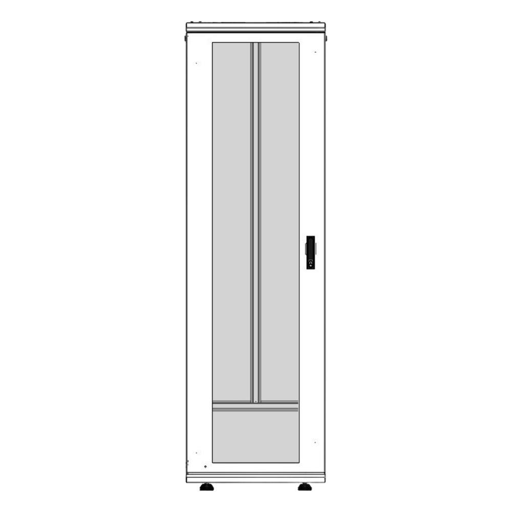 Gabinete Rack 42 Unidades / Piso 19 Pulgadas / Puerta Cristal Templado / Capacidad Carga 1000 Kg / Acero Calibres 16-18-20 / Ventilación Superior / Cerradura Seguridad, Niveladores Incluidos