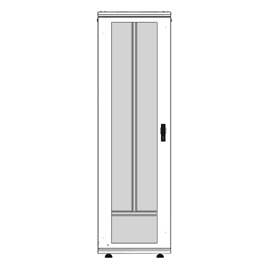 Gabinete Rack 42 Unidades / Piso 19 Pulgadas / Puerta Cristal Templado / Capacidad Carga 1000 Kg / Acero Calibres 16-18-20 / Ventilación Superior / Cerradura Seguridad, Niveladores Incluidos