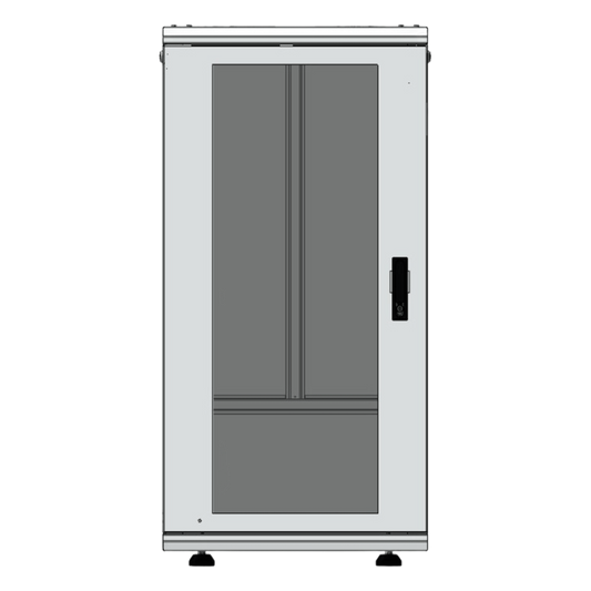 Gabinete Rack 24 Unidades / 19 Pulgadas / Puerta de Cristal / Piso / Acero Calibres 16-18-20 / 750 Kg Carga / 600x605x1190 mm (23.6x23.8x46.9 in) / Vidrio con Cerradura, Niveladores Incluidos
