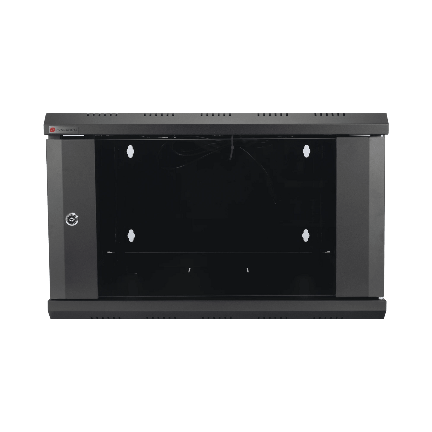 Gabinete de Pared Desarmable / 6U / 19 Pulgadas / 600 x 550 x 382 mm / Cristal Templado 5 mm / Carga Estática 60 kg / Acero SPCC RAL 9004 / IP20 Interior / RoHS