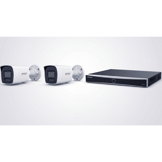 [ KIT ACUSEEK 2 CAM + 1 NVR ] / NVR 12 Megapixel / 8 Canales IP / 8 Puertos PoE / Cámara 4 MP / Tipo Bullet / Luz Dual 30 mts IR + 30 mts Luz blanca / Microfono Integrado / Exterior IP67 / WDR
