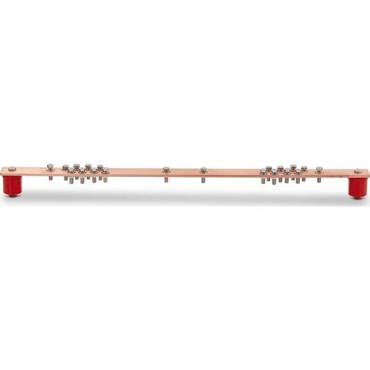 Barra Distribución Tierra Rack 19 in / Cobre 100% / 550A / Aisladores Rojos / 0.64 cm (0.25 in) / J-STD-607-A