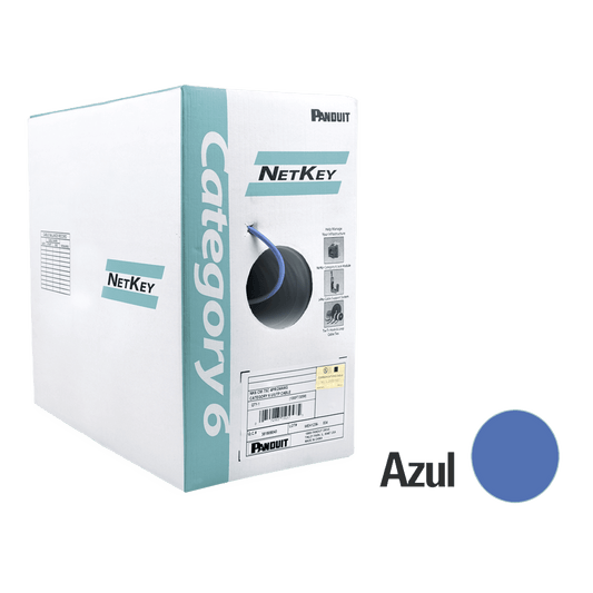 Bobina de Cable UTP 305 Metros (1000 Pies) de Cobre, NetKey, Azul, Categoría 6 (24 AWG), 1000Mbps, Riser (CMR), de 4 Pares
