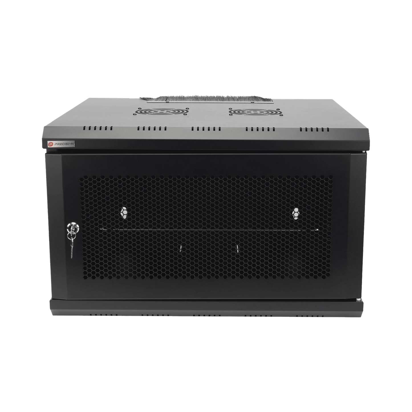 Gabinete de Pared 19 Pulgadas / 6U / 600 x 550 x 368 mm (23.6 x 21.7 x 14.5 in) / Acero SPCC RAL 9004 / Carga Estática 60 kg / IP20 Interior / Ventiladores CA / Panel Cepillo para Cables